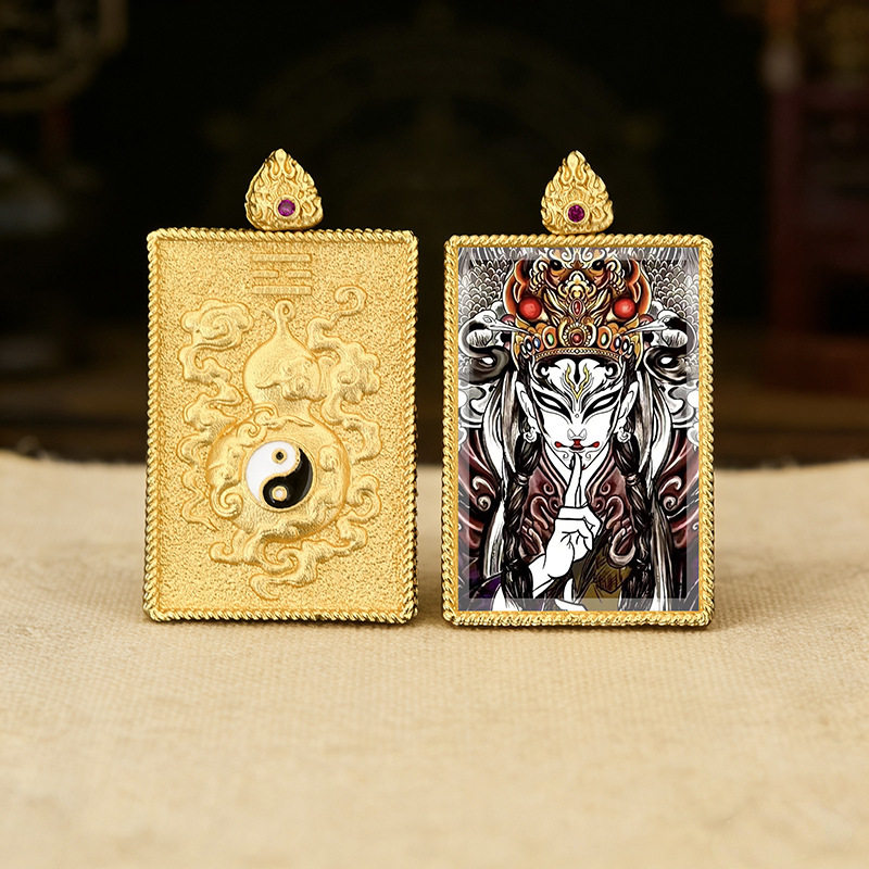 龙虎山道系唐卡吊坠复古黄铜镀金手绘钟馗赵公明白鹤童子哪吒文昌