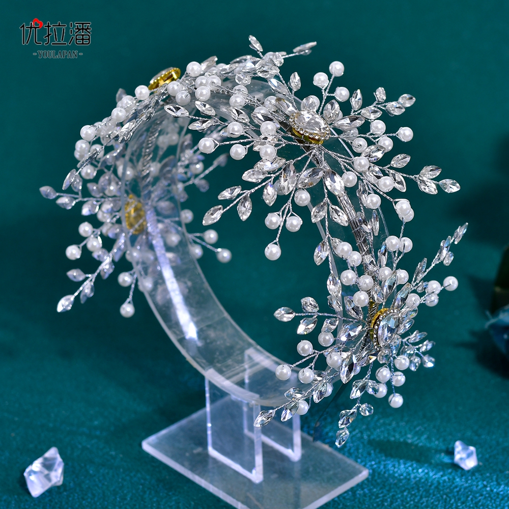 优拉潘 高级新娘轻奢发箍水钻珍珠串珠头饰礼服婚纱跟装配饰HP906