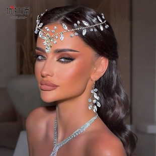 优拉潘 HP930复古新娘前额发箍耳环水钻套装婚纱礼服造型外景发饰