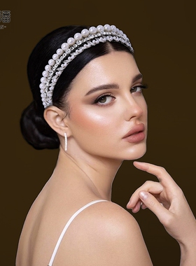 优拉潘 日韩风格新娘头饰珍珠水钻发箍婚纱礼服配饰品高级感HP660