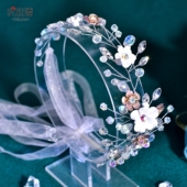 优拉潘 简约新娘头饰手工编制花朵水钻发带舞台表演走秀配饰HP862