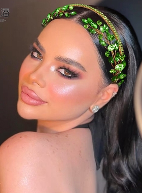 优拉潘 HP531法式森系绿色新娘发箍镶嵌水钻头饰舞台表演走秀配饰
