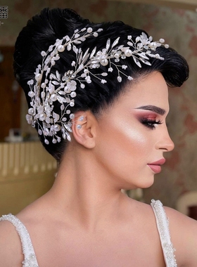 优拉潘 新娘结婚头饰复古白色水晶珍珠发饰演出舞会派对饰品HP280