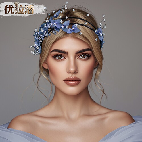 优拉潘森系紫色花朵水晶流苏头箍