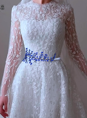 优拉潘 蓝色水钻新娘礼服腰带手工配饰多色闪钻连衣裙腰封 SH21