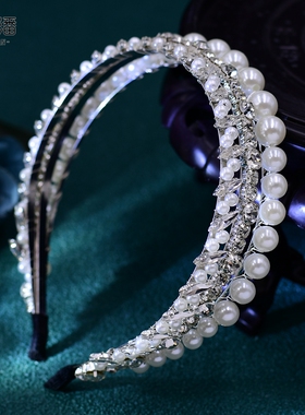 优拉潘 舞台走秀珍珠新娘发饰时尚个性闪钻发箍个人写真头饰HP660