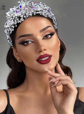 优拉潘 手工满钻皇冠发箍新娘结婚头饰舞台表演发卡超闪发饰HP633