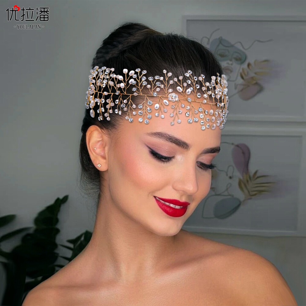 优拉潘 HP10欧美新娘复古婚纱头饰森系串珠水钻发带时尚拍照发饰