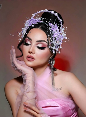 优拉潘 HP950紫色仙气新娘发箍双层水钻水晶花朵头饰写真造型发饰