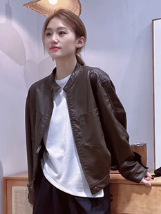 2026早春新款爆款棕色皮衣小个子短款美拉德穿搭夹克外套女春秋款