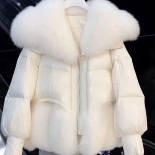 今年流行高级感超好看小香风短款白色毛领加厚羽绒棉服外套女冬季