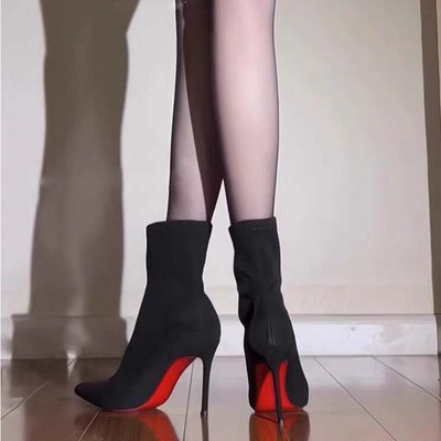 高跟短靴弹力御姐红底性感瘦瘦靴