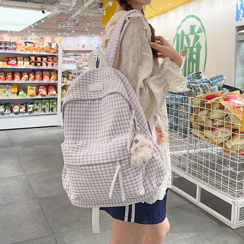 书包女生日系小清新格子可爱双肩背包大学生休闲百搭旅行双肩包
