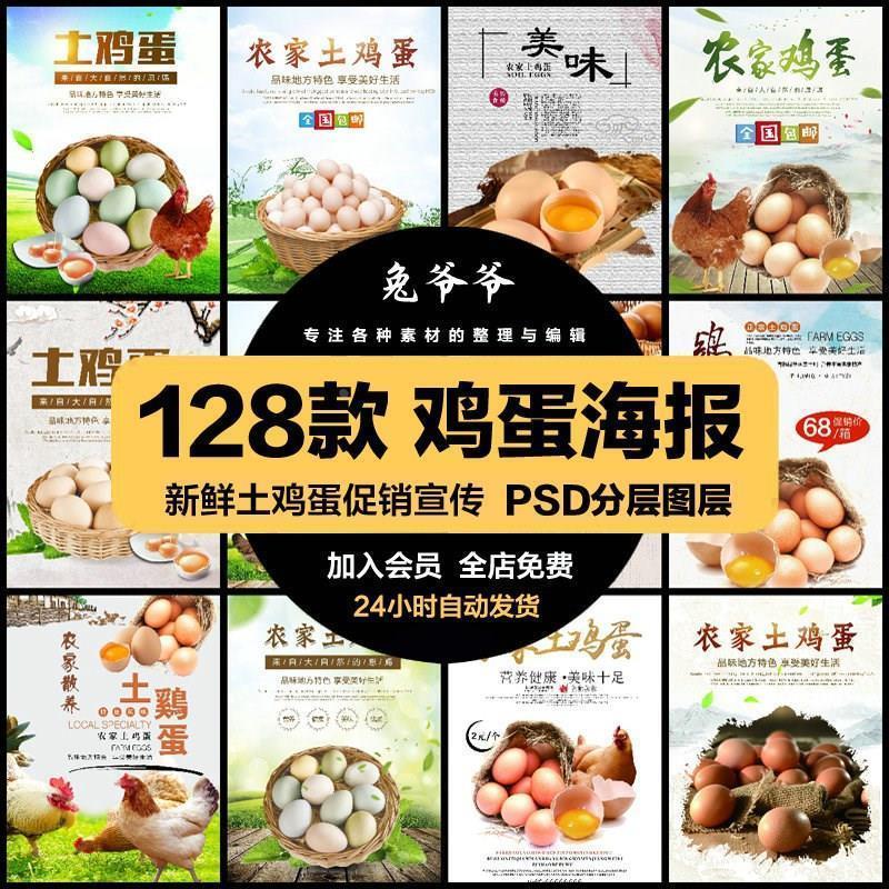 餐饮美食PSD海报背景模板农家土鸡蛋食材促销宣传单广告设计素材