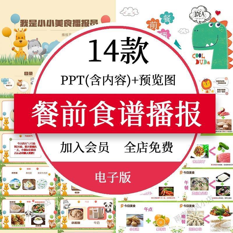 餐前食谱播报PPT模板幼儿园中小大班学生每日营养美食播报员PPT