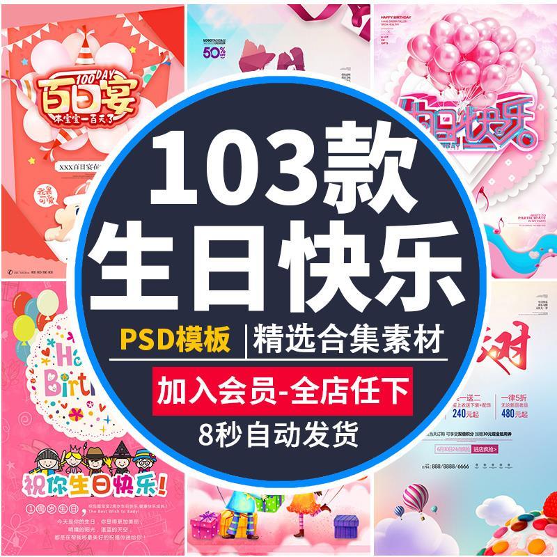 生日宴会海报儿童舞会晚会party派对展板背景设计PSD模板ps素材图