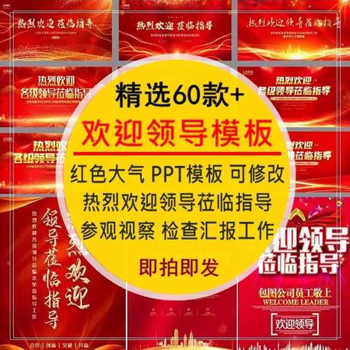 热烈欢迎领导PPT模板指导莅临红色参观视察上级检查工作汇报素材
