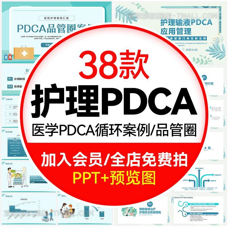 医疗护理PDCA循环案例品管圈成果汇报PPT模板医生护士工作方法wps