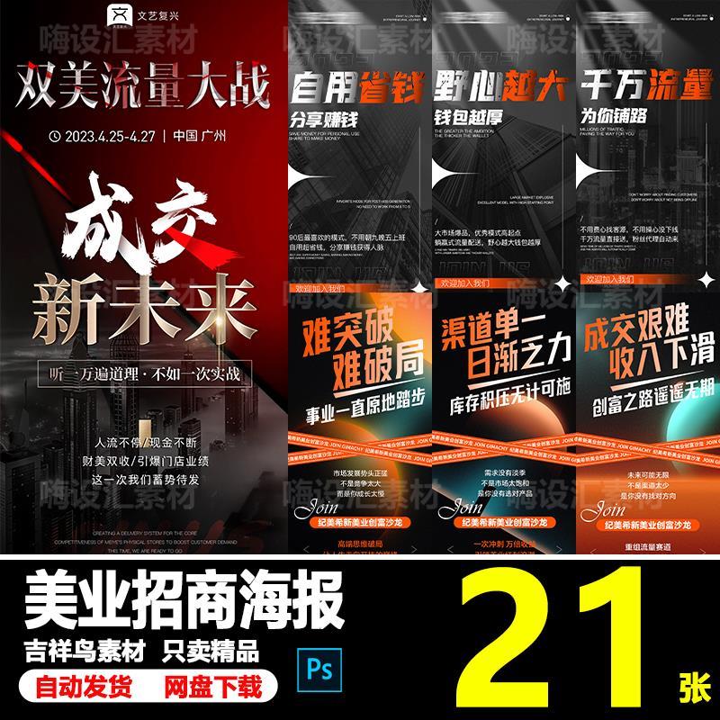 高端美业轻医美整形微商招商会议加盟招募造势宣传海报PS素材模板