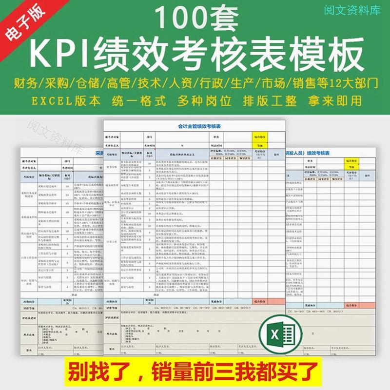 KPI绩效考核表公司财务采购行政部门员工岗位关键指标绩效考核表