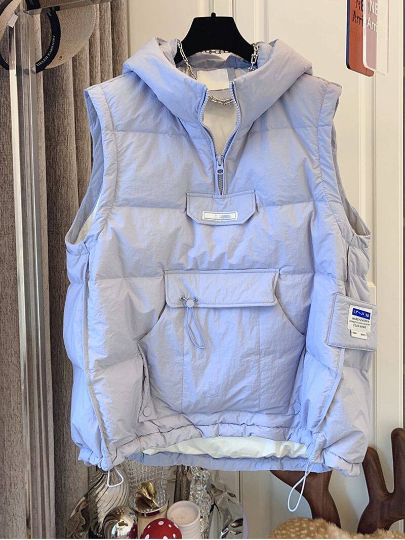 EXTRA LARGE SIZE 300 POUND BLACK VEST DOWN COTTON JACKET FOR MEN AND WOMEN WINTER INSY TIDE SLEEVELESS HOODED SHOULDERED COUPLE JACKET