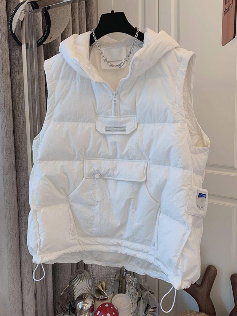 EXTRA LARGE SIZE 300 POUND BLACK VEST DOWN COTTON JACKET FOR MEN AND WOMEN WINTER INSY TIDE SLEEVELESS HOODED SHOULDERED COUPLE JACKET