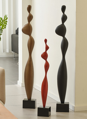 侘寂风简约雕塑轻奢高级感客厅玄关落地高款细长型抽象摆件工艺品