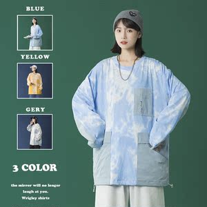 2025春季新款男装T恤原创港风口袋拼接扎染长袖打底衫灰 GT01-P35图片
