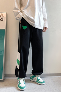 2025春夏新款港风长裤绿色三角标拼接休闲运动裤卫裤灰 GK108-P55图片