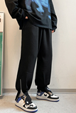2025春夏新款港风长裤华夫格拼接拉链撞色休闲裤卫裤黑GK160-P55，男装休闲裤，电商B277A（原A068）