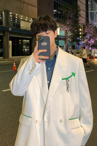 2025春季新款港风原创小西装韩版宽松休闲西服外套米白 GX05-P85图片