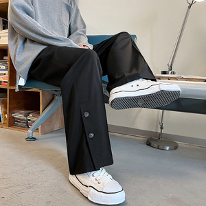 2025春夏新款港风结构开衩四合扣脚口休闲裤黑 GK136-P55,男装休闲裤,电商B277A（原A068）