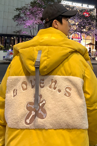 2025冬季新款港风刺绣加厚连帽拼接棉衣男女外套黄 GM09-P135图片