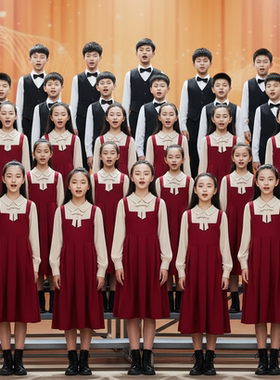 国庆儿童红色爱国朗诵合唱演出服小学生歌唱祖国男女童主持人礼服