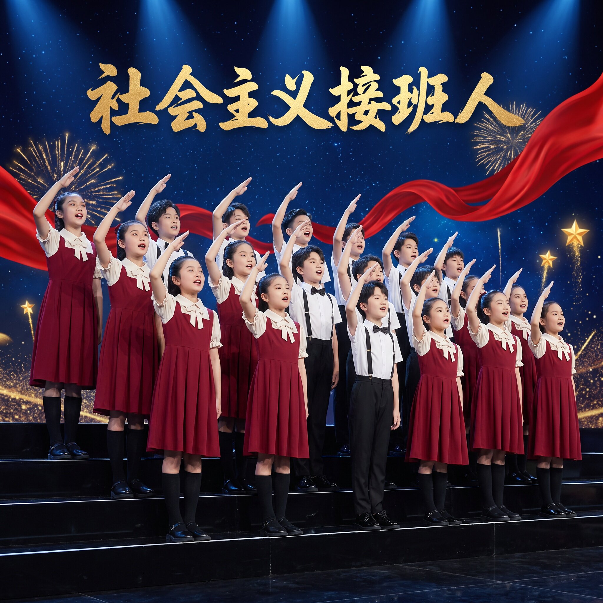 国庆红色儿童合唱演出服中小学生诗歌朗诵比赛爱国主题表演服礼服