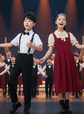 男女童学院风红色合唱朗诵演出服