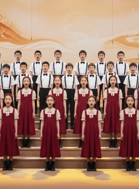 国庆儿童红色爱国朗诵合唱演出服小学生歌唱祖国男女童主持人礼服