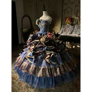 vintage古董公主风抹胸礼服女多层蛋糕裙晚礼服成人礼