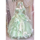 花嫁风一字肩晚礼服女绿色立体花朵大摆裙公主风成人礼艺考