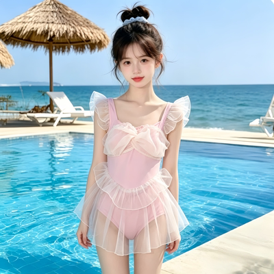 女童夏季绝美游泳衣儿童高级感连身泳装2026新款宝宝海边沙滩泳衣