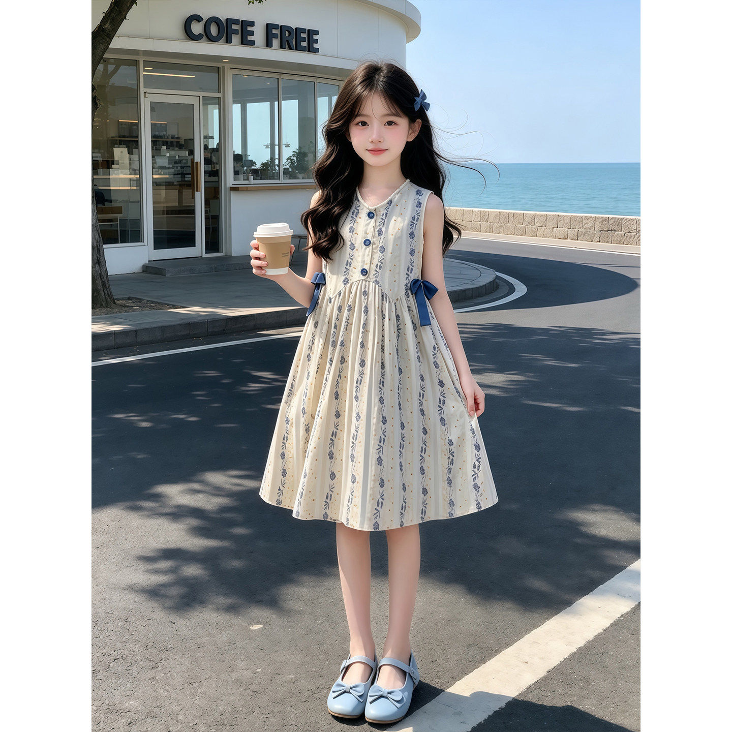 女童夏季无袖洋装2026新款儿童蝴蝶结背心裙女孩夏装公主裙洋派