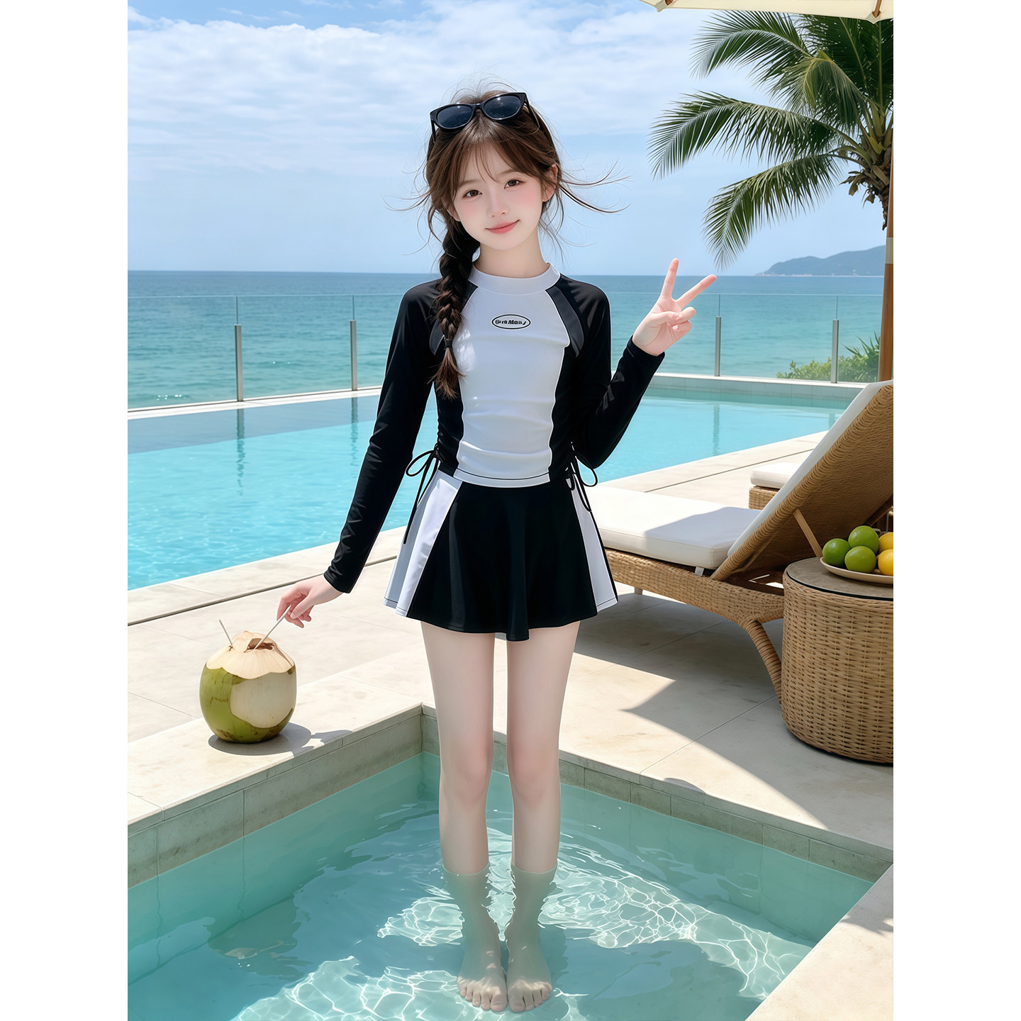 女童分体式泳衣夏季2026新款儿童长袖防晒游泳服女孩夏装速干泳装