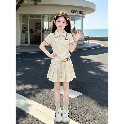 女童学院风套装夏季2026新款儿童POLO衫夏装女孩百褶裙两件套洋派