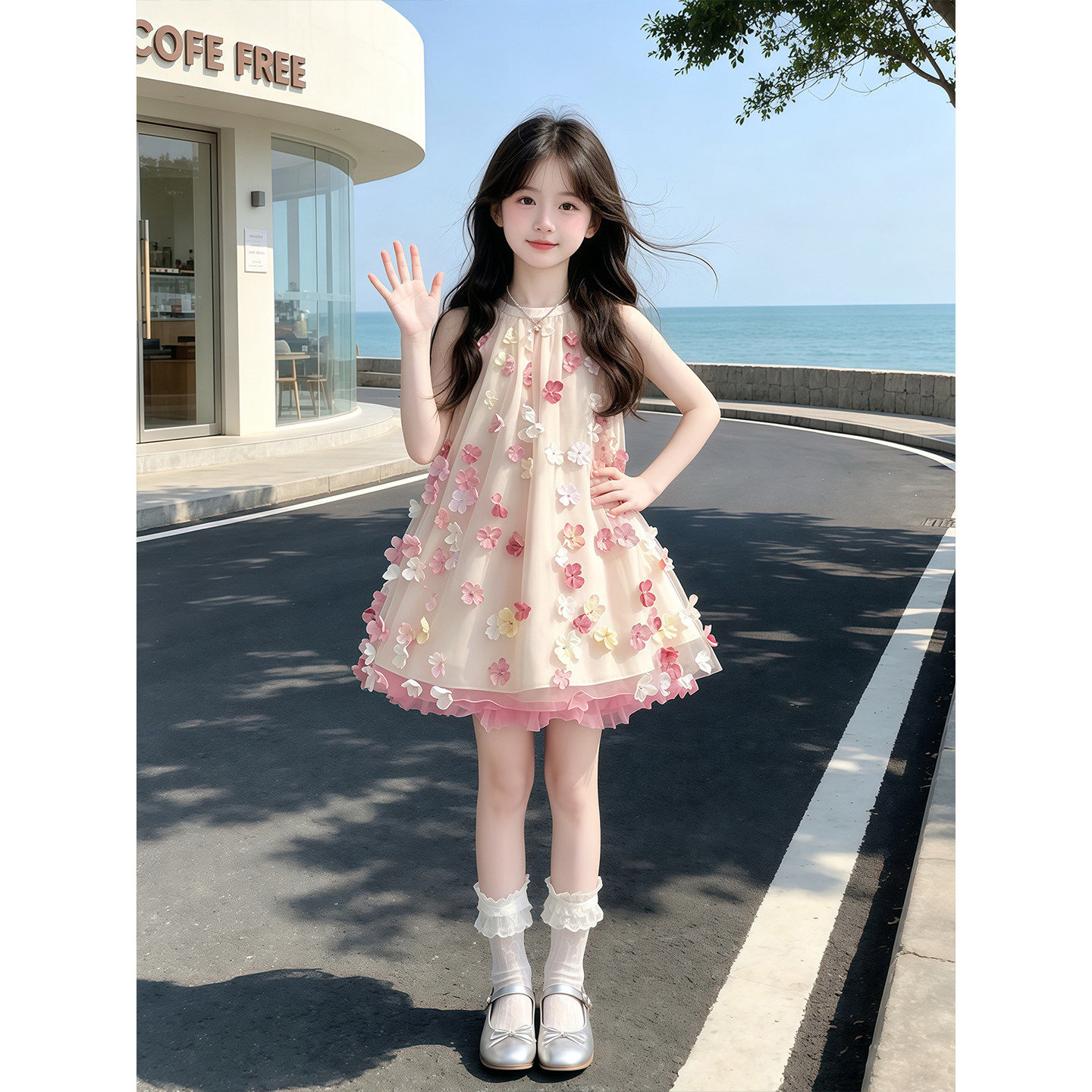 女童无袖洋装夏季2026新款儿童立体花朵裙子夏装女孩背心裙洋派