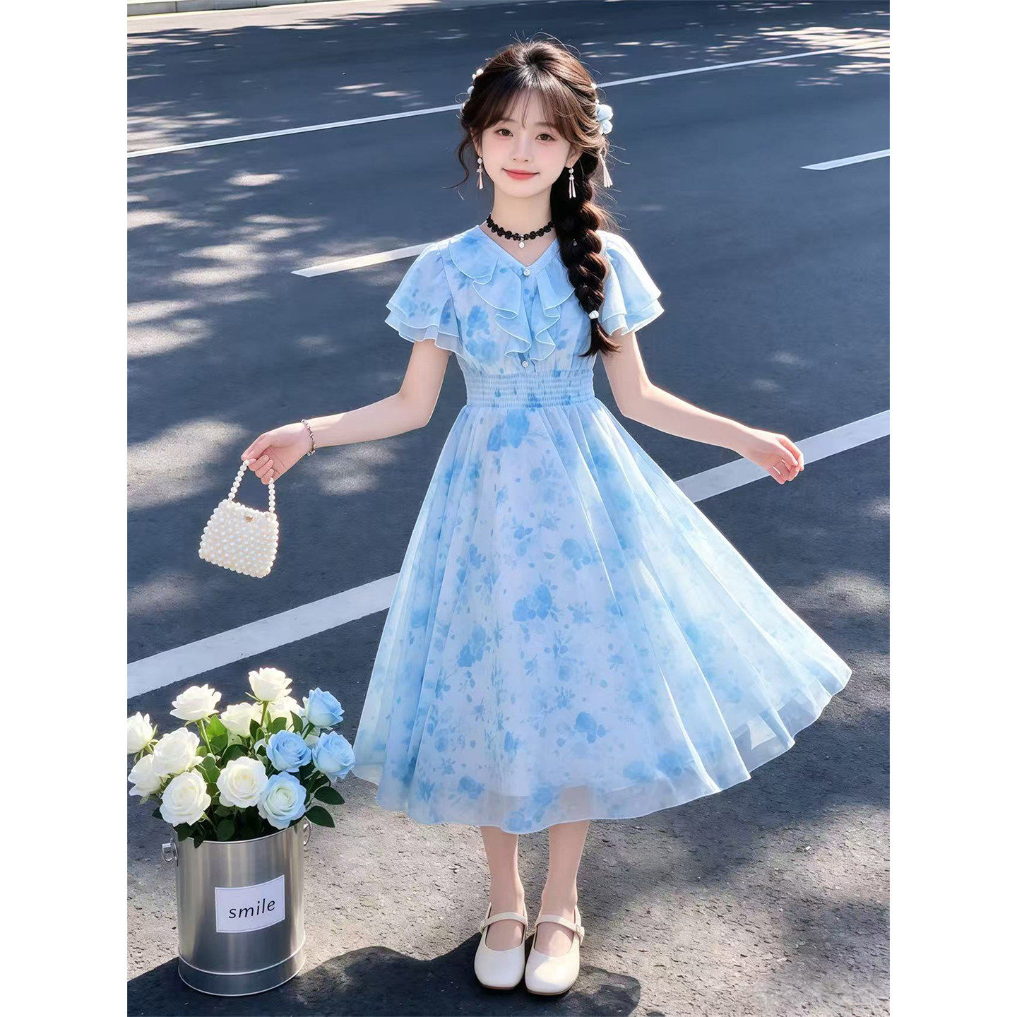女童夏连衣裙2026新款薄款夏季中大童碎花公主风裙子女孩雪纺长裙