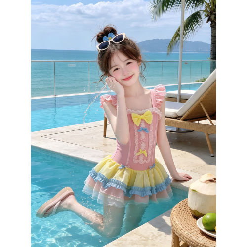 女童罗莉塔泳衣夏装2026新款儿童洋派游泳服夏季女孩蝴蝶结泳装潮