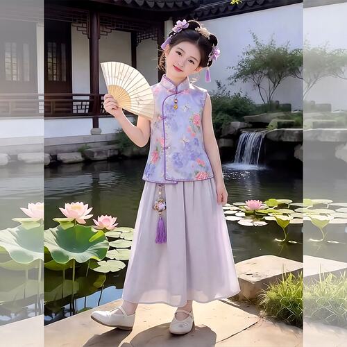 女童新中式旗袍套装裙夏季2026新