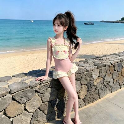 女大童夏季泳衣2026新款中大童连体吊带泳装女孩高颜值可爱游泳衣