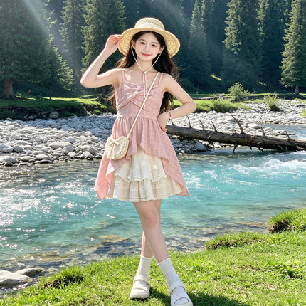 女大童夏季套装2026新款中大童洋派甜美超好看吊带半身裙两件套潮