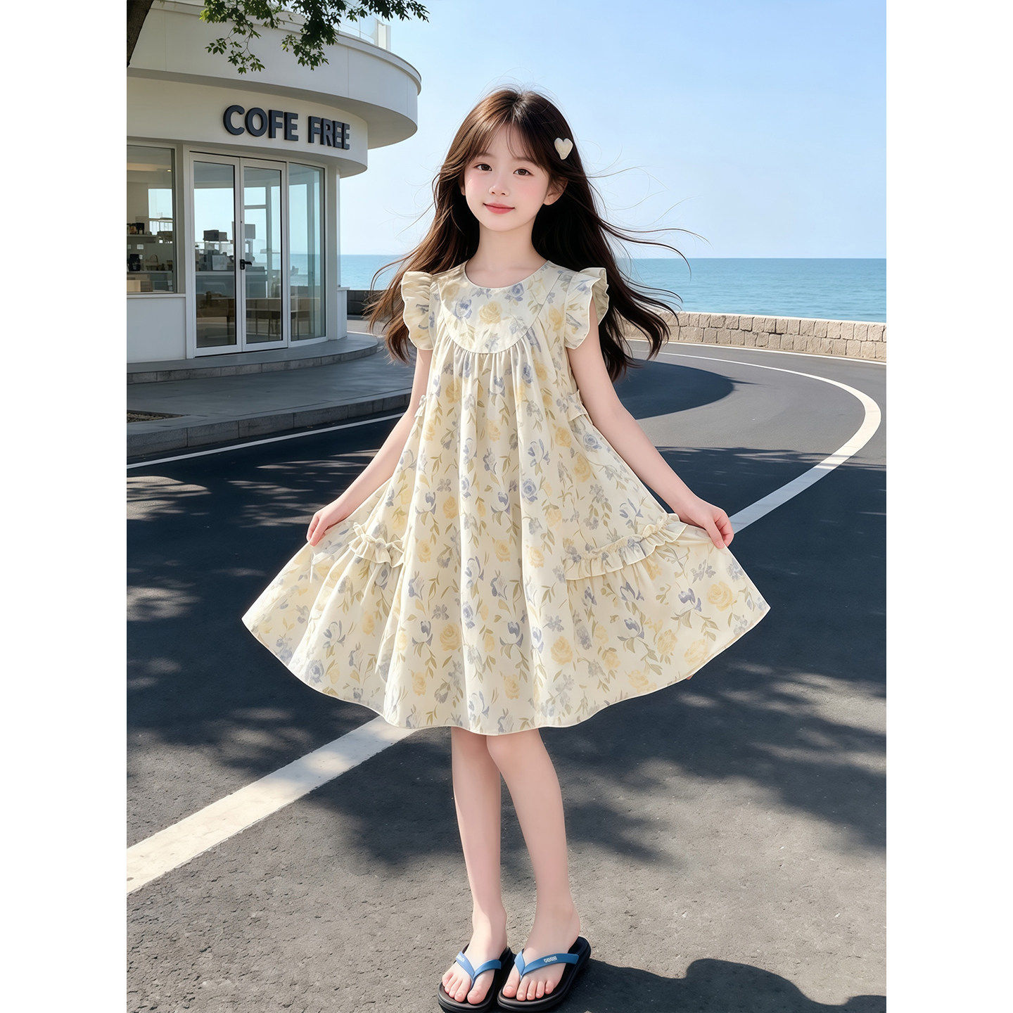 女童无袖洋装夏季2026新款儿童中长版公主裙夏装女孩洋派碎花裙